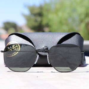 Ray Ban Hexagonal Flat Lens Black Sunglasses